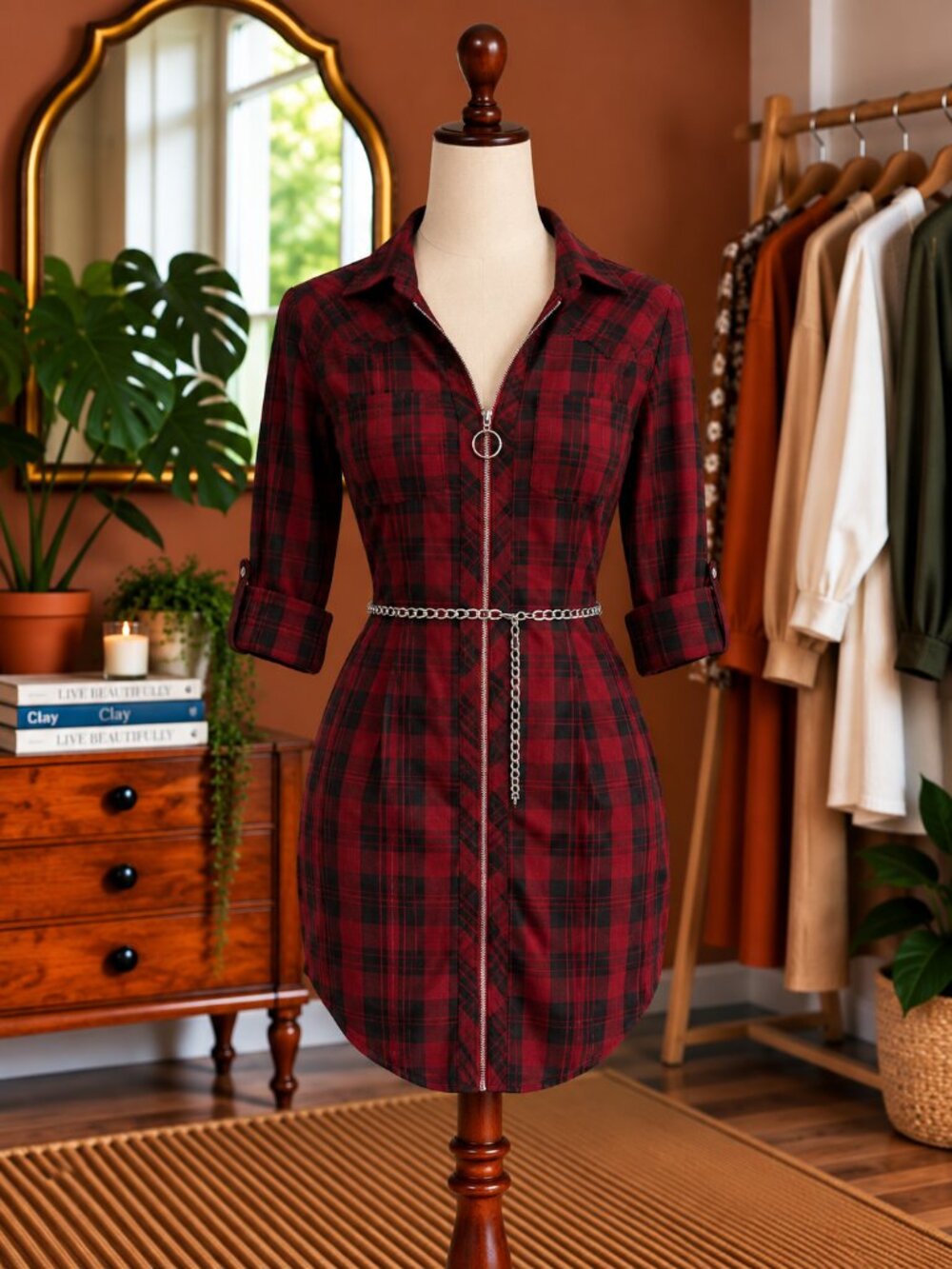 Guess Red Plaid Mini Dress